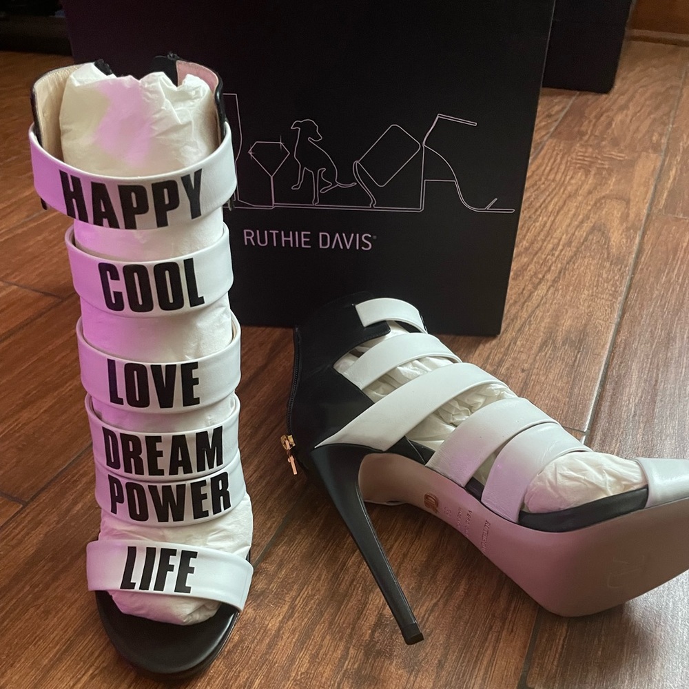 “Words To Live By” or “Wordstoliveby” heels by Ruthie Davis.